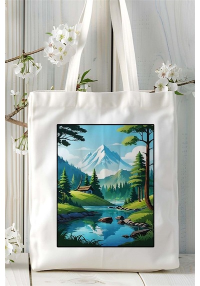 Art Hediye Akarsu Baskılı Bez Çanta Omuz Çantası Kişiye Özel Desen 3 Çok Renkli