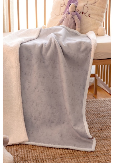 Fluffy Bebek Battaniyesi 80x100 Solid Gri Kundak Puset Çift Taraflı Koyun Tüyü Battaniye 100x80