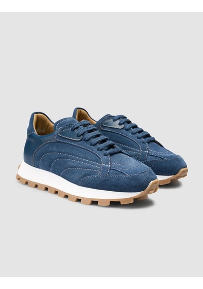 %100 Hakiki Deri Mavi Kadın Sneaker Mavi