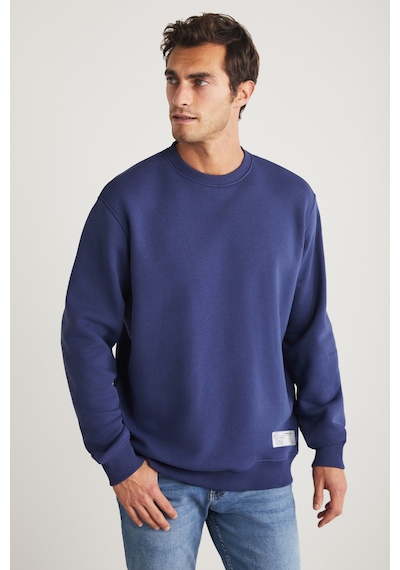 Grimelange Travıs Erkek Organik Kumaşlı Yumuşacık Regular Fit Yuvarlak Yakalı Lacivert Sweatshirt Lacivert