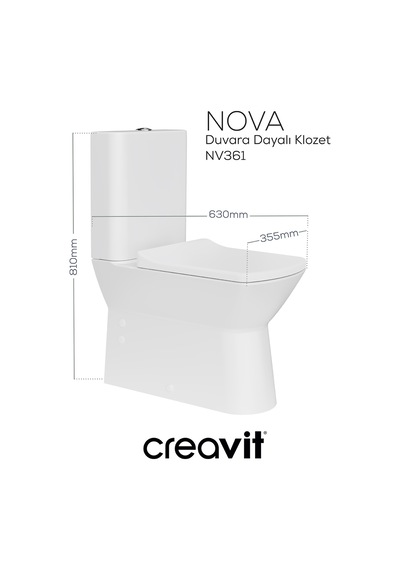 Creavit Nova Rim-off Duroplast Yavaş Kapanan Klozet Kapaklı Beyaz Set