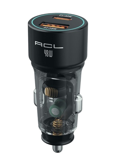 Acc-05 48w Şeffaf Gövdeli Hızlı Araç Şarj Cihazı Pd 30w + Qc 3.0 18w Çift Portlu Akıllı Şarj Başlığı