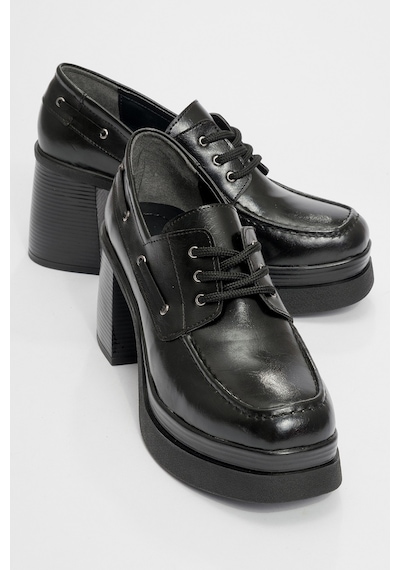 Luvishoes Luvi Shoes Dudley Siyah Cilt Bağcıklı Kadın Platform Topuklu Ayakkabı Siyah-2