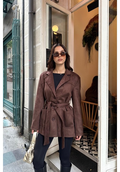 Myloore Kadın Kahve Süet Kemerli Blazer Ceket Mlb104 Camel/kahve