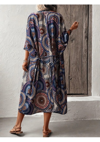 Buğrahayalin Kadın Kısa Kollu Önü Açık Belden Kuşaklı Uzun Kimono Mor