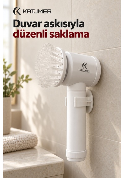 Cbcnx-001 Cleonix Usb Şarjlı Elektrikli Temizlik Fırçası, 5'i 1 Arada Başlık, Duvar Askılı - Beyaz