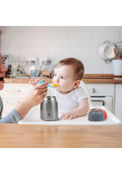 Robeve 450ml Bebek Mama Saklama Termosu Vakumlu Çift Taraflı Termos Gri