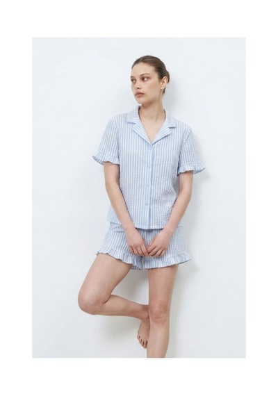 Fit Women Kadın Premium Fırfırlı Mavi Pijama Takımı