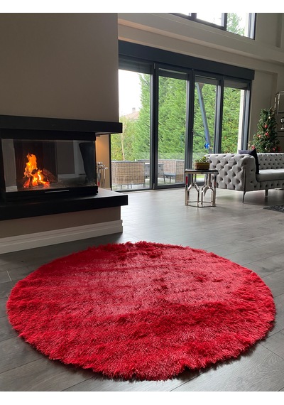 Tavşan Kırmızı Yumuşak Dokulu Peluş Halı Yuvarlak