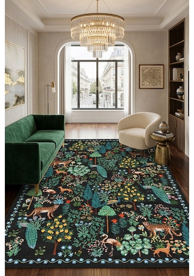 Forest Makinede Yıkanabilir Kaymaz Taban Leke Tutmaz Dijital Salon Halısı Mutfak Halısı Ve Yolluk Renkli