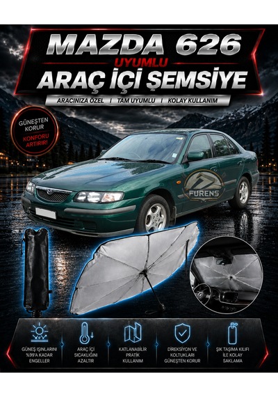 Mazda 626 Araç Ön Cam Güneşliği Katlanabilir Şemsiye Oto Güneşlik Uv Korumalı Gölgelik Araba Oto Şemsiyesi