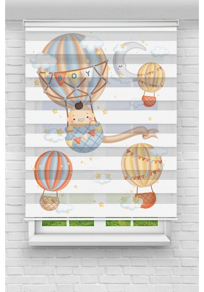 Perdecizade Enxboy Uçan Balon Dijital Baskılı Zebra Perde-cocuk Odası-stor Perde Renkli