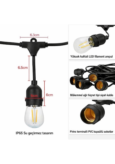 Forlife 220Volt 20 Adet E27 Duylu 20 Metre Kablolu Set (20 Adet S14 Led Ampul Hediyeli) -