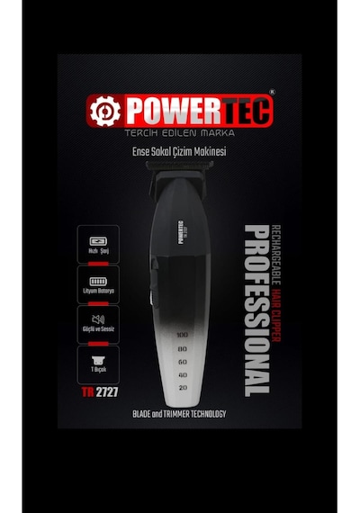 Powertec TR-2727 Black Profesyonel Type-C Şarjlı Sakal Ense Çizim Tıraş Makinesi