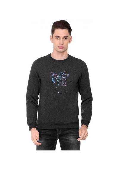 Space Unicorn 2 Baskılı Füme Antrasit Erkek Örme Sweatshirt