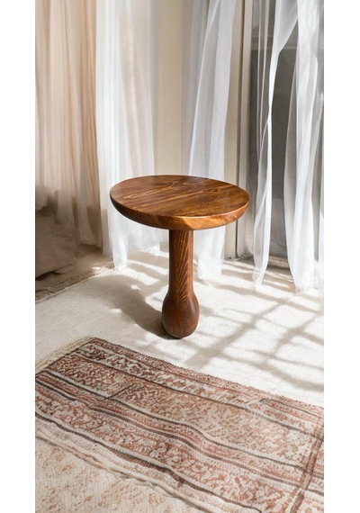 Wood Wooden Ahşap Tekli Mantar Yan Sehpa Modern Açık Ceviz Renk
