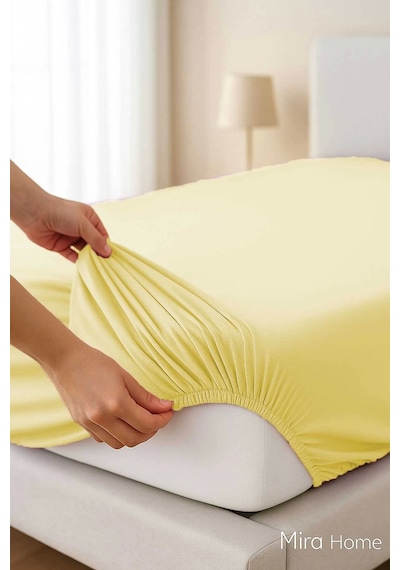 Çift Kişilik Düz Penye %100 Pamuklu Lastikli Çarşaf 180x200 Newsheet Sarı Çok Renkli