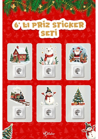 6 Lı Yeni Yıl Temalı Mini Sticker Priz Sticker Yılbaşı Yeni Yıl Mini Boy Sticker Seti Yeni Yıl Treni Dijital Baskı