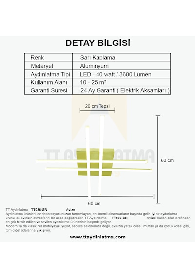 Tt036-sr Tt Ayd. Hashtag Gün Işığı Sarı Kaplama Led Avize Gold
