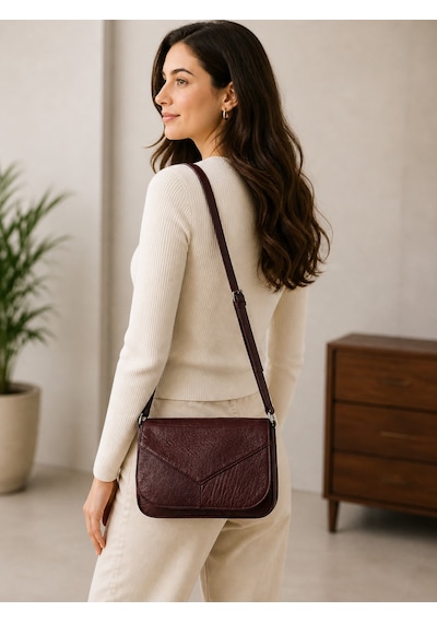 İpek Hakiki Deri Kadın Omuz Çantası Bordo Şık & Günlük Kullanım