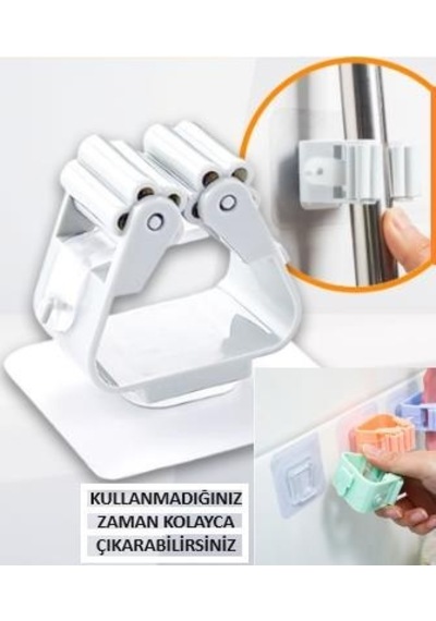 Mop Banyo Askısı Çok Amaçlı Yapışkanlı Askı 4 Adet Fırça Süpürge Papas Düzenleyici Mutfak Çok Renkli