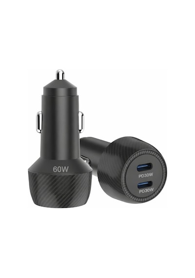 Polham 60w Pd Hızlı Araç Şarj Cihazı 2x Type-c Çıkışlı 12v / 24v Uyumlu Araç Çakmaklık Şarj Adaptörü 1 Adet