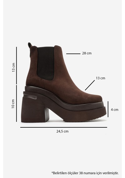 Luvishoes Emma Kahverengi Süet Kadın Platform Topuklu Bot Kahverengi