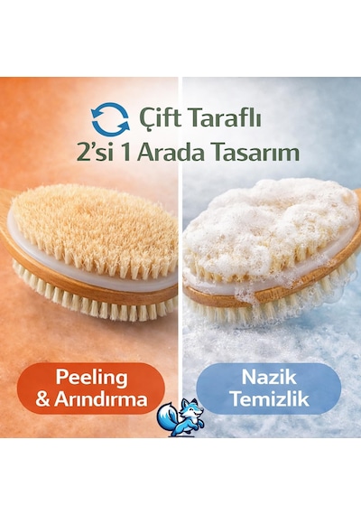 Sırt Ve Vücut Temizleme Fırçası - 2 Taraflı Sert & Yumuşak Lifli, Bambu Uzun Saplı 43cm ,