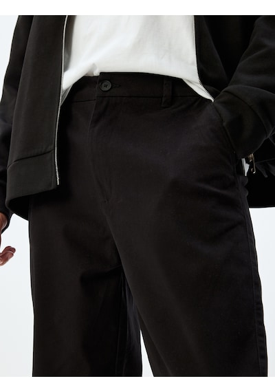Koton Chino Pantolon Gabardin Cep Detaylı Düğmeli Pamuklu Siyah 5wam40038hw Siyah