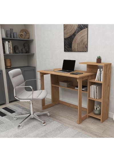 Reyo Home Enda Saye 5 Raflı Kitaplıklı Çalışma Masası Atlantikçam Atlantik Çam