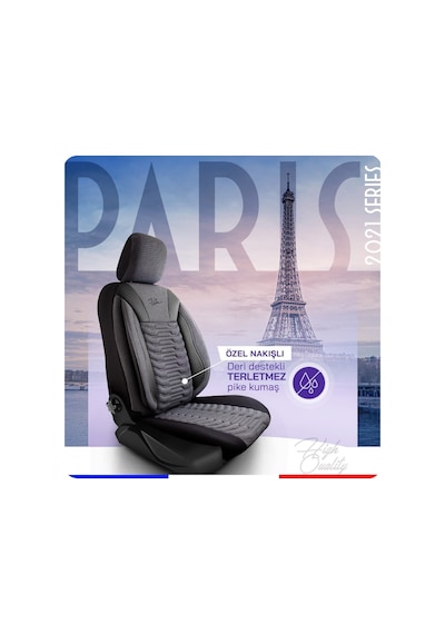 Panda Paris Serisi Pike Kumaş Oto Koltuk Kılıfı Tam Set Siyah - Gri