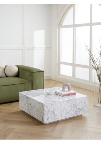 Most Lignum Mermer Görünümlü %100 Mdf Orta Sehpa 80x80 Cm Beyaz