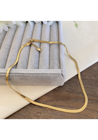 İtalyan Zincir Kolye Yassı Balıksırtı Model Yüksek Kalite 316 L Çelik Gold 42+5 Cm