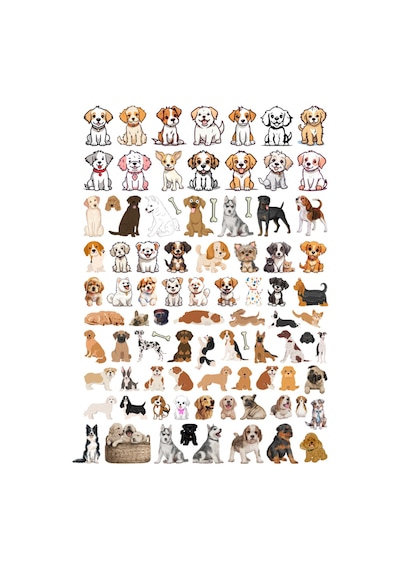 88 Adet Sevimli Köpekler Sticker Seti - Etiket Seti Scrapbook Bullet Journal Çok Renkli