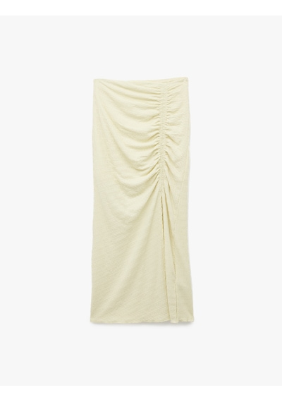 Koton Slim Fit Bürümcük Kumaş Drape Detaylı Midi Boy Kalem Etek Sarı 6sal70015ık