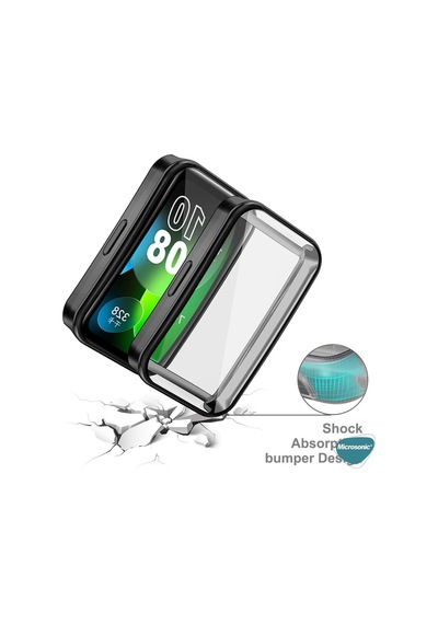 Huawei Band 9 İçin Kılıf 360 Full Round Soft Silicone Siyah Band 9 İle Uyumlu Kılıf - Siyah