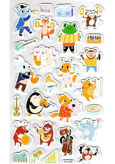 Sticker Eva Kabartmalı Stiker Çıkartma Defter Etiket Xk005 14x24 Cm - Müzik Hayvan Sevimli Çok Renkli