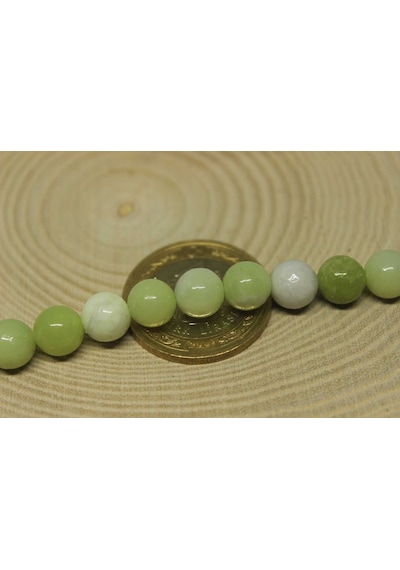 Peridot (Zebercet) Taşı Yeşil-Beyaz Alacalı YARIM Dizi 8mm (23115) (18cm uzunluğundadır)