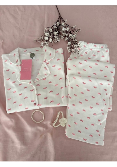 Mh Moony Homewears Girly Kışlık Termal Merlin Kumaş Pijama Takımı Pembe Ve Krem