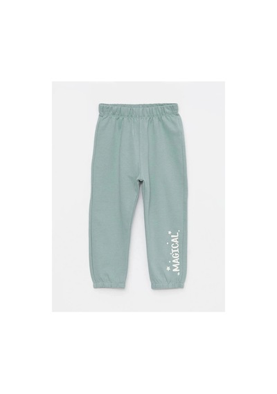 LC Waikiki Lcw Baby Yeşil Beli Lastikli Baskılı Kız Bebek Eşofman Alt Dull Green