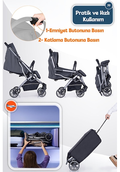 Prego Lotus Pro Kabin Boy Bebek Arabası - Tek Elle Katlanır -Hafif -UV Tenteli - Yağmurluk-Ayak Örtüsü-Kılıf
