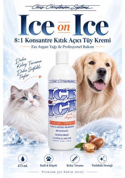 Chris Christensen Ice On Ice 8:1 Konsantre Kıtık Açıcı Kedi Köpek Tüy Kremi Kondisyoner 473 Ml