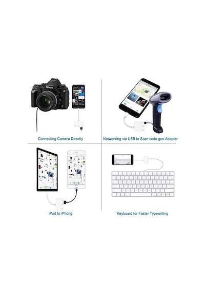 3in1 Apple Uyumlu iPhone-ipad Lightning To Kulakılık Ve Usb Kamera Okuyucu Otg- 5775