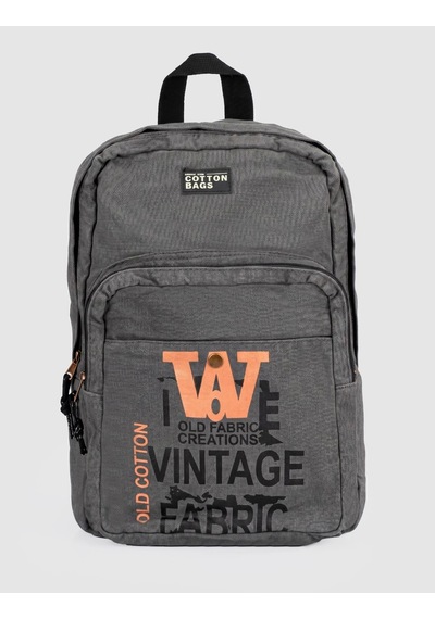 Markasız Antrasit Vintage Baskılı Keten Unisex Sırt Çantası Gri