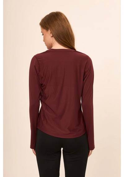 Zoor Kadın Uzun Kol Compression Fitness Gym Spor Body Tshirt Bordo
