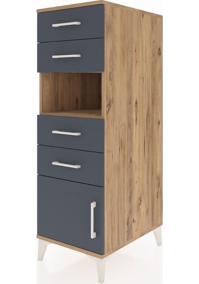 Kronos Dolap Tek Raflı 4 Çekmeceli Tek Kapaklı 44x59x134 Çam-... Çam
