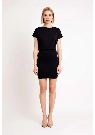 Benerly Kadın Kolsuz Bodycon Mini Elbise Kayık Yaka Düşük Kol Detaylı %97 Siyah