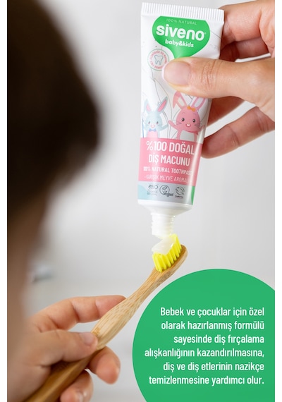 Siveno %100 Doğal Diş Macunu Bebek - Çocuk İçin Karışık Meyve Aromalı Florürsüz 50 ml