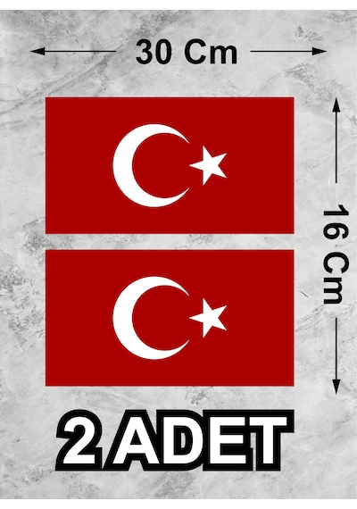 Türk Bayrağı Sticker - 2 Adet - Araba Oto Motosiklet Karavan Cam Araç Laptop Pc Sticker - 00068 30x16 Cm