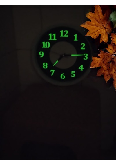 Fosforlu Gece Karanlıkta 5 Saat Parlayan Duvar Saati 22 Cm B4 Siyah - Beyaz